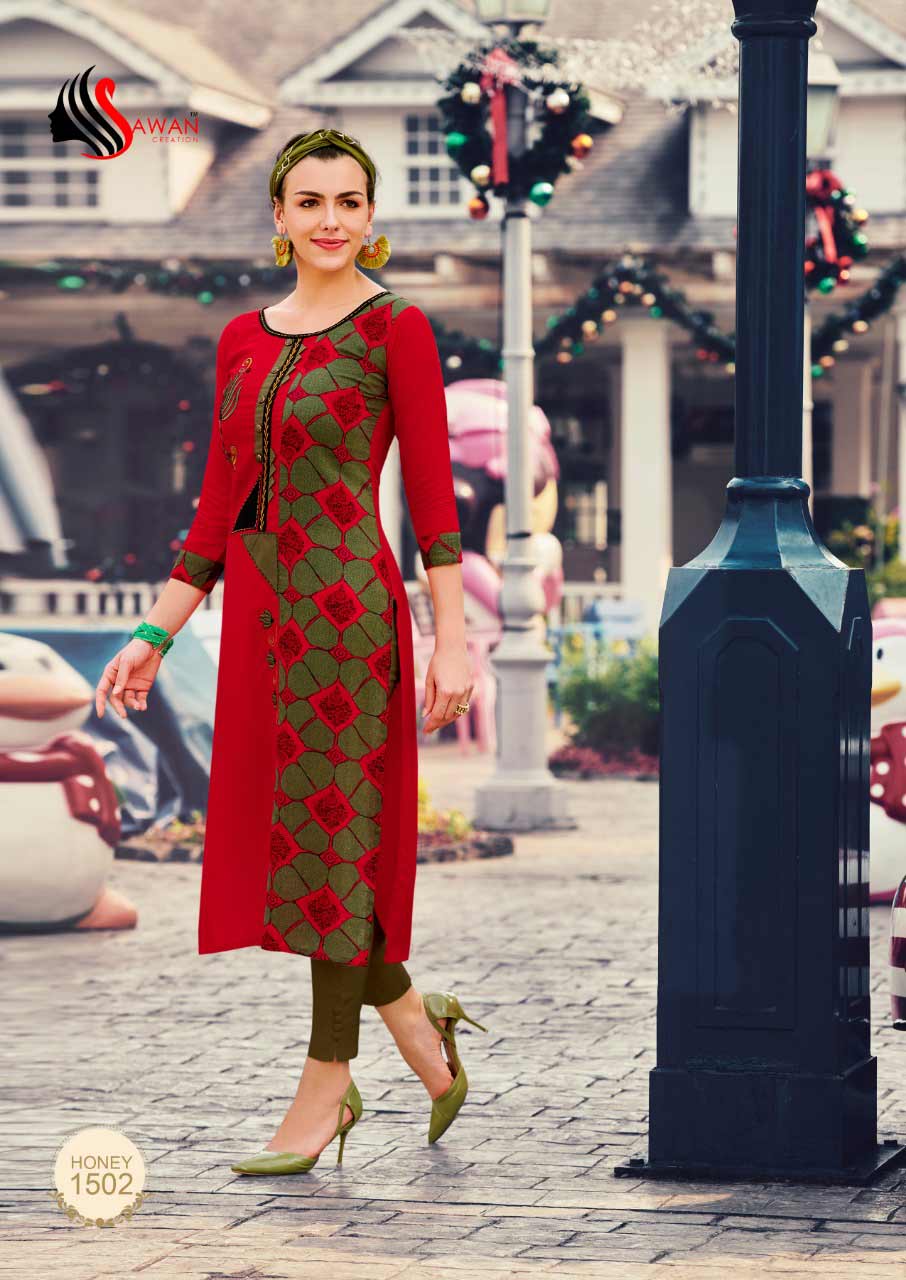 Sawan Honey Vol-15 Rayon Strips Kurti Sawan Honey Vol-15 Rayon Strips Kurti